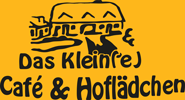 Handgezeichnetes Logo: Fachwerkhaus mit Hund und Katze – Das Klein(e) Café & Hoflädchen